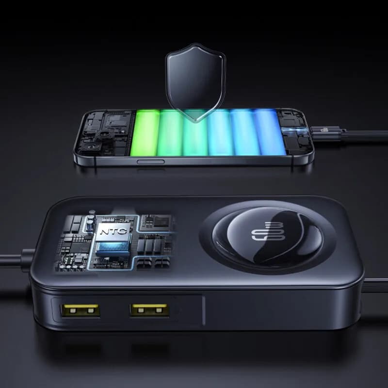 INCARCATOR auto Baseus PrimeTrip VW1, Quick Charge 60W, 2 x USB, 3 x USB Type-C, pt. bricheta auto, cablu retractabil, negru "C00069000121-00" - 6932172687465 — miniatură