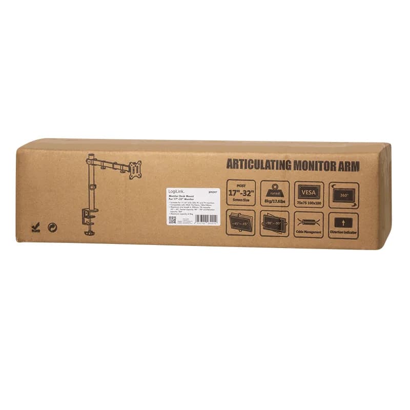 SUPORT de birou LOGILINK, pt 1 TV/monitor plat, diag. max 32 inch, rotatie, inclinare, pivotare, max 8 kg, "BP0097" — miniatură