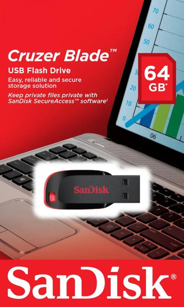 Memorie USB SANDISK Cruzer Blade 64 GB, USB 2.0, Negru — miniatură