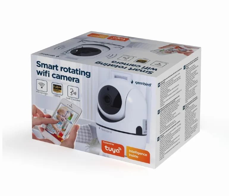 CAMERA IP GEMBIRD, pt. interior, CMOS 2 Mpx, lentile 3.6mm, wi-fi, rezolutie FullHD 1920x1080, video H.264 AVI, microfon, rotatie 355 gr, inclinare 120 gr, carcasa plastic, slot microSD card, Tuya — miniatură