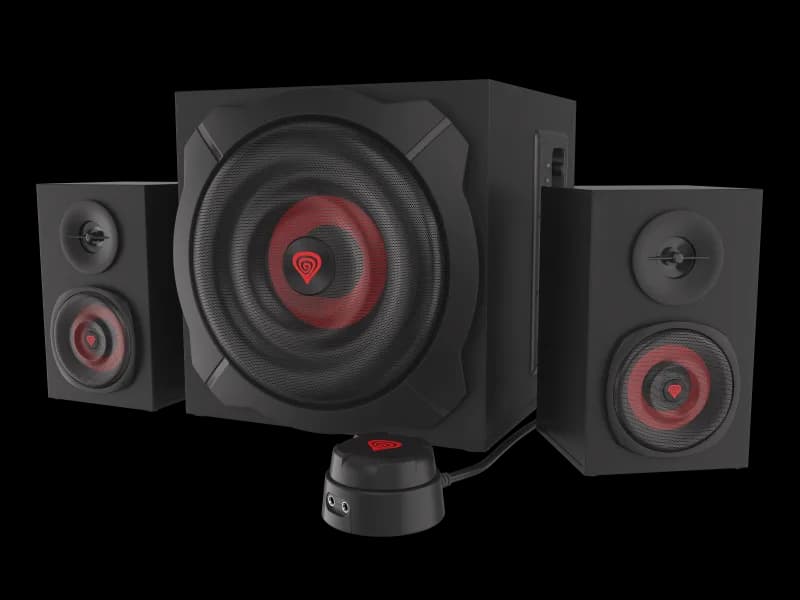 Sistem audio Genesis HELIUM 610BT, putere maxima RMS 60W, frecventa raspuns 40 - 20000 Hz, conectivitate mini jach, bluetooth 4.2, material lemn, negru/rosu