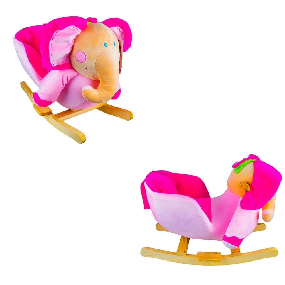 Balansoar pentru bebelusi, Elefant, lemn + plus, roz, 60x34x45 cm — miniatură