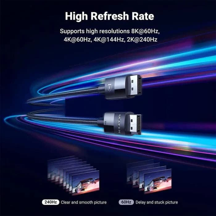 CABLU video Ugreen, "DP114" DP (T) la DP (T) 8K la 60Hz, lungime 1.5m, negru "80391" - 6957303883912 — miniatură