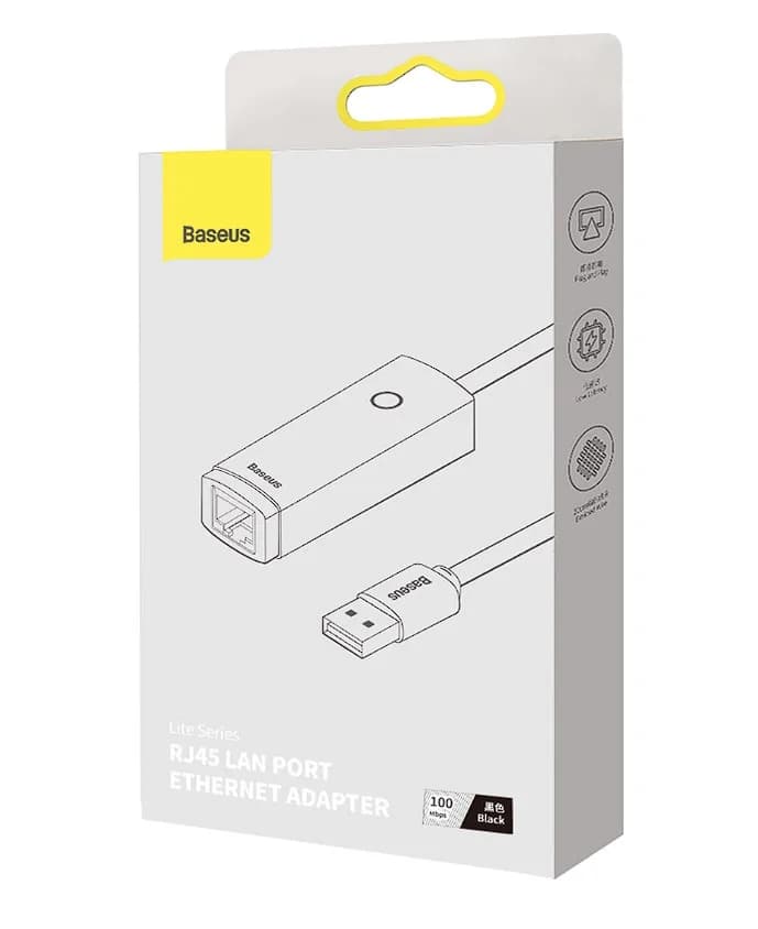 ADAPTOR RETEA Baseus Lite, USB 2.0 to RJ-45 10/100 Mbps Adapter, LED, negru "WKQX000001" - 6932172606022 — miniatură
