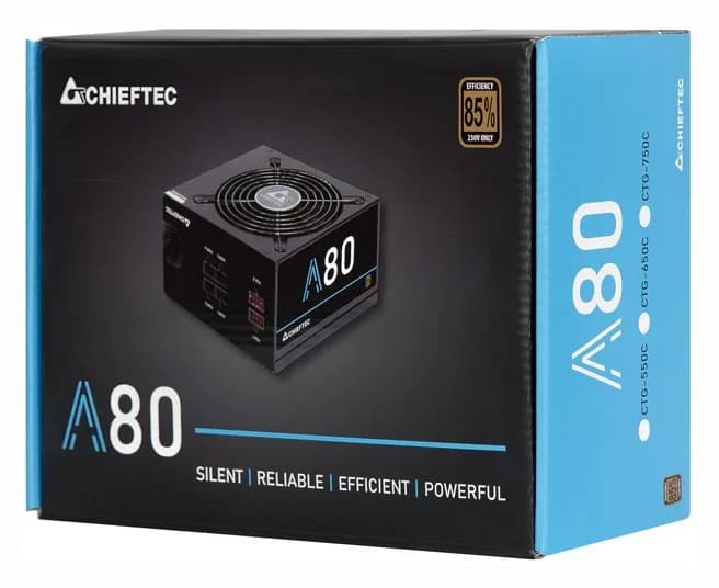 SURSA Chieftec A-80 750 W, semi-modulara, certificare 80 Plus Bronze - compatibila, ventilator 120 mm x 1, PCI-E 6+2 pin x 2, SATA x 6, "CTG-750C" — miniatură