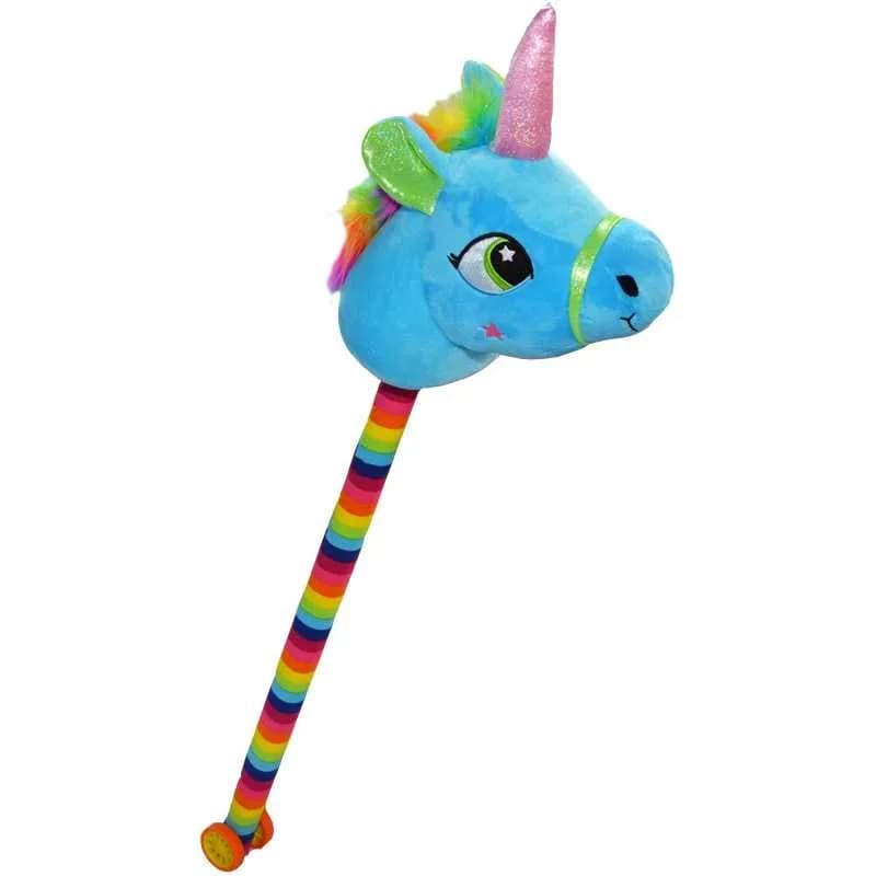 Unicorn de calarit, cu tija + rotile, cu sunet, mov/albastru/roz/galben, 80 cm — miniatură