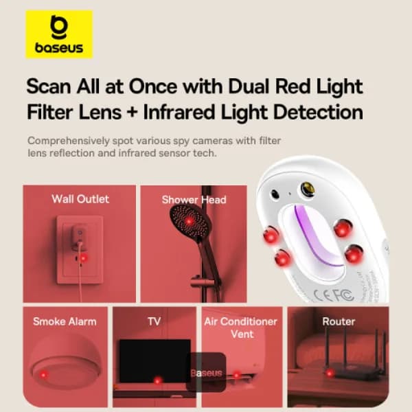 DETECTOR DE CAMERA Baseus Heyo Series II, include cablu alimentare USB la USB Type-C 0.3M, alb "L60476900211-00" - 6932172668419 — miniatură
