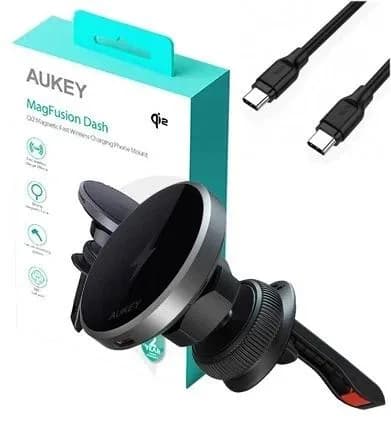 Alimentator Smartphone auto Aukey, HD-MC13, 15W, fast charge, suport prindere ventilatie, magnetic, alimentare prin UCB-C, 1 x USB-C, negru, "LLTSN1048332" - 689323787043 — miniatură