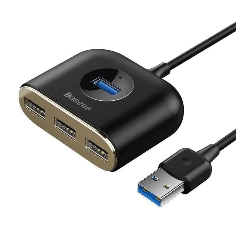 Hub USB BASEUS Square round 4-in-1, USB-C, 4 porturi, Negru — miniatură