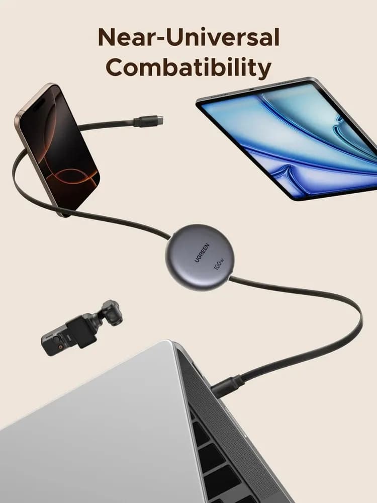 CABLU alimentare si date Ugreen, "L531", Fast Charging Data Cable pt. smartphone, USB Type-C la USB Type-C 100W, retractabil 1m, gri "65905" — miniatură