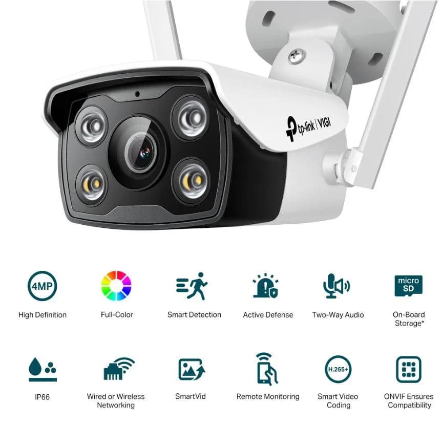 "TP-LINK VIGI 4MP Outdoor Bullet Network WIFI Camera,VIGI C340-W(4mm), 1/3""Progressive Scan CMOS, obiectiv: 4mm, F1.6, unghi vizualizare Horizontal FOV: 79°, Vertical FOV: 43°, Diagonal FOV: 93°distanta IR: 30mm, interfata : 2.4 GHz, 1 x RJ45 10/100M. Ip66" — miniatură