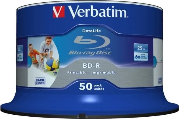 BD-R VERBATIM 25GB, viteza 6x, 50 buc, Single Layer, spindle, printabil, "Wide Inkjet Printable" "43812"