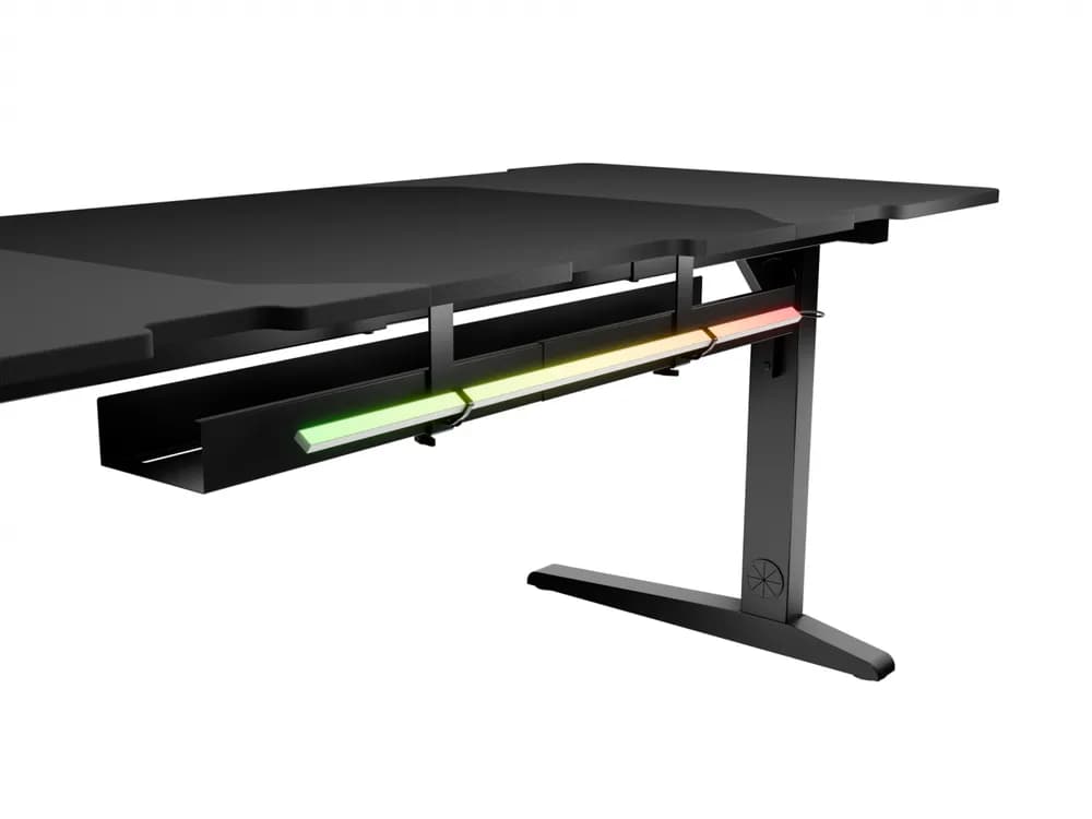 Birou gaming Genesis Holm Modular 180, material lemn/metal, reglabil pe inaltime 70 - 90 cm, iluminare RGB, management cabluri, negru — miniatură