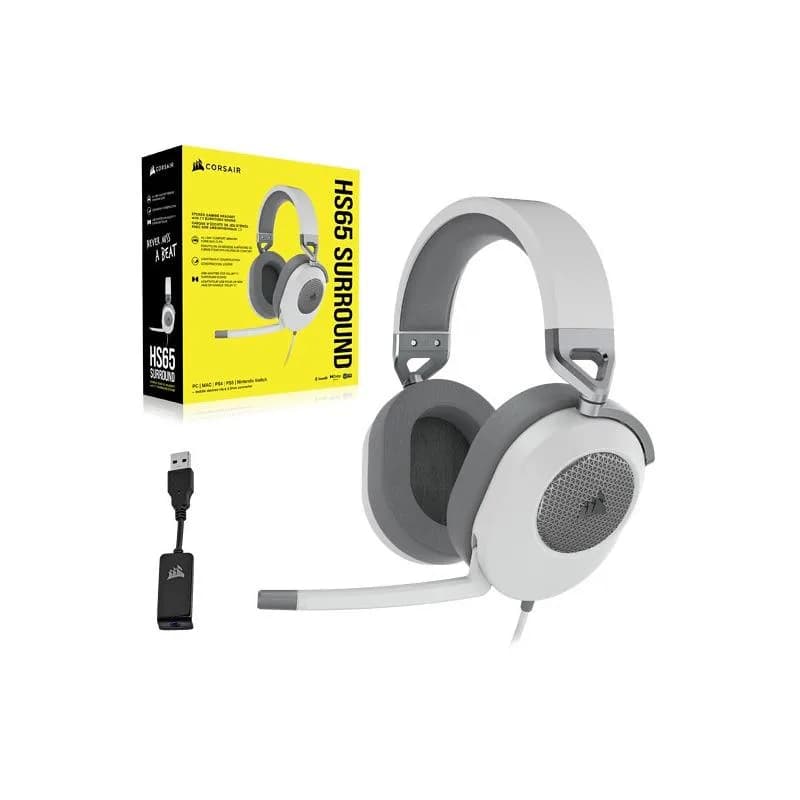 Casti Gaming Head-band Corsair HS65 SURROUND, Wired, Alb — miniatură