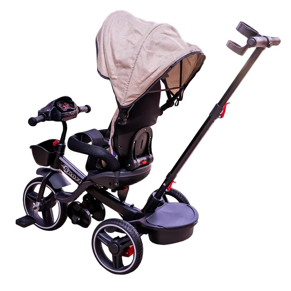 Tricicleta cu pedale, maner si parasolar — miniatură