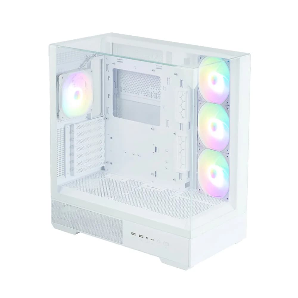 CARCASA Zalman "P40 Prism Plus", middle tower, gaming, fara sursa, suporta 9xfan, 4xfan inclus, PSU shroud, afisaj electronic, USB Type-C x 1, USB 3.1 gen1 x 2, audio+mic, 7 sloturi expansiune, alb, "P40 Prism Plus White" — miniatură