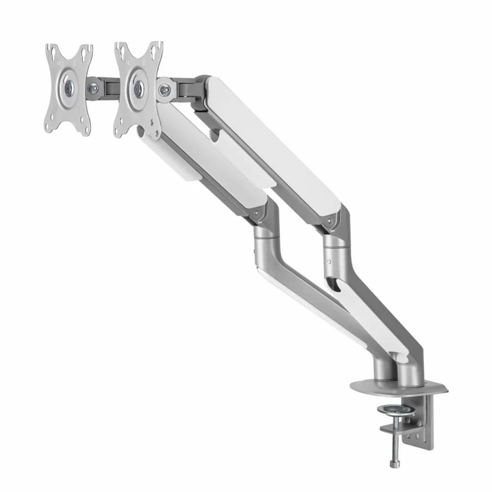 Suport 2 monitoare Serioux MM63-C024, arc cu gaz, compatibilitate dimensiune ecran 17"-32", greutate maximă suportata: (per ecran): 2~ 9kg, VESA: 75x75, 100x100, inclinare: +55°~-55°, pivotare: +90°~-90°, rotația ecranului: +180°~-180° — miniatură