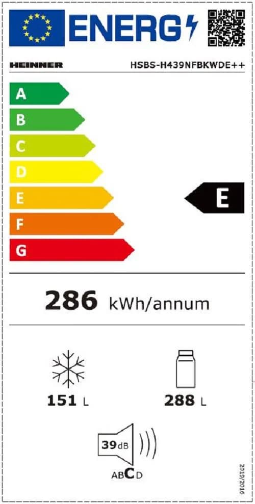 Side by Side HEINNER HSBS-H439NFBKWDE++, No Frost, 439 L, Clasa E, Dozator apa, Negru — miniatură