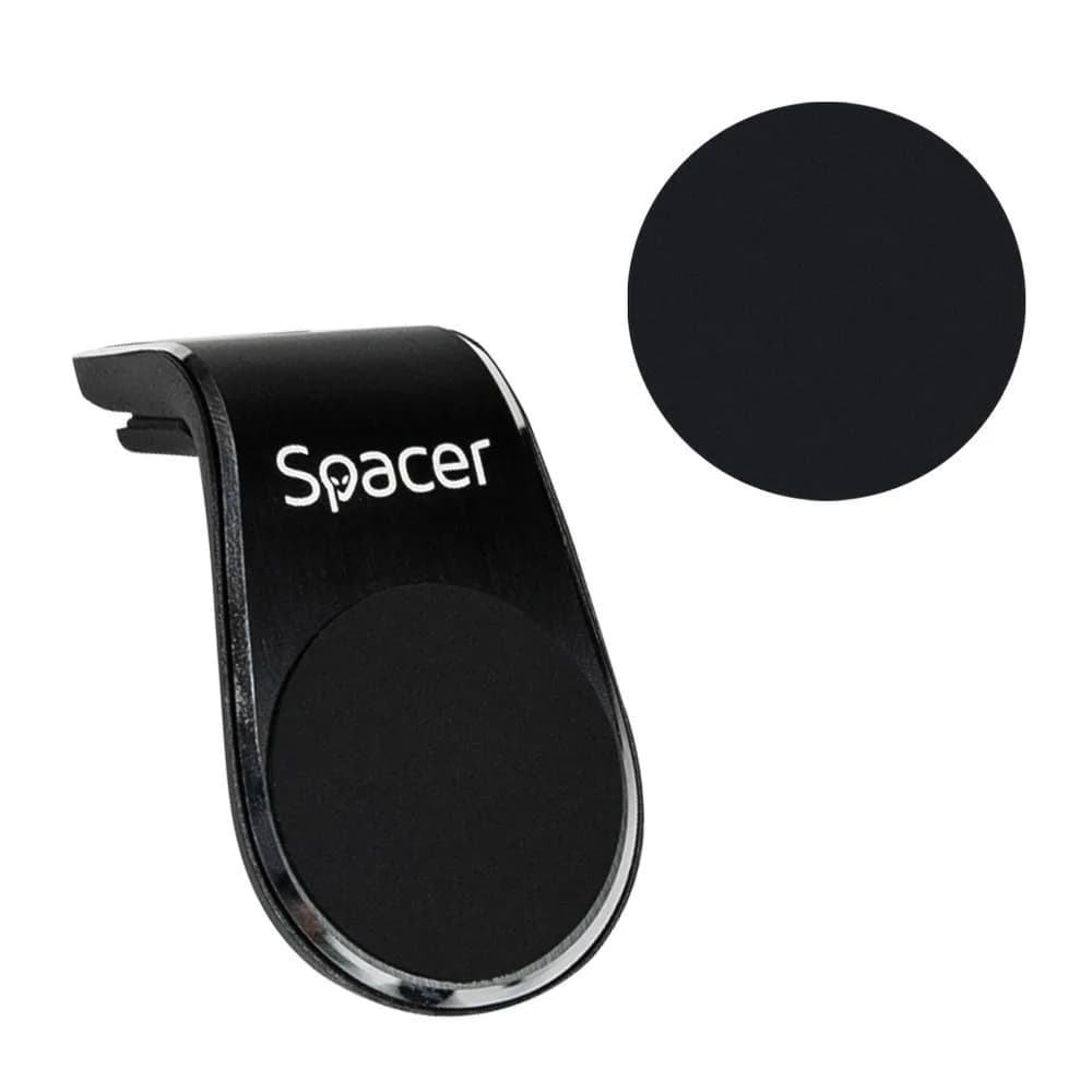 Suport auto Spacer pentru smartPhone, fixare in grilaj bord, prindere magnetica telefon 360 grade, negru — miniatură