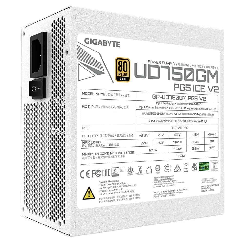 Sursa GIGABYTE GP-UD750GM PG5 ICE, Full Modulara, 750W, 80 Plus Gold, ATX, Alb "GP-UD750GM PG5 ICE" — miniatură