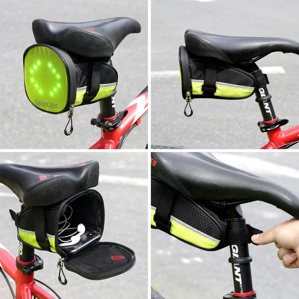 GEANTA reflectorizanta SPACER pentru Bicicleta, cu semnalizare LED prin telecomanda si de montat la sa, "SPBB-LEDSign" — miniatură