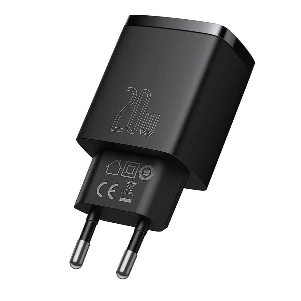 Incarcator Retea Baseus Compact, 20 W, 2 porturi, Negru — miniatură