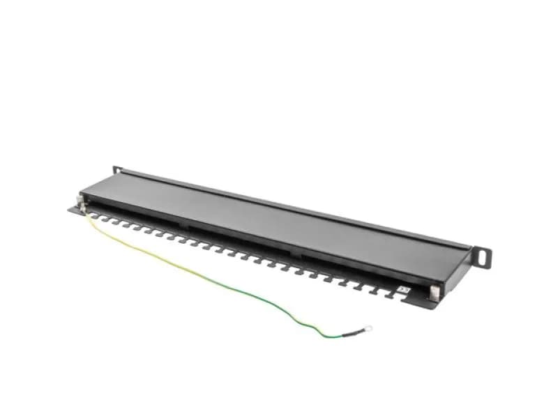 Patch panel 24 porturi 0,5U 19" Cat.5e FTP cu organizator cabluri, ecranat, negru
