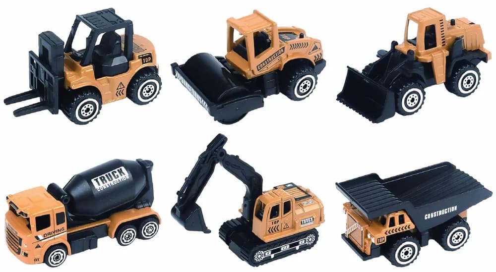 MACHETA DIE CAST, UTILAJ, SCARA 1/64, 7.5CM, DIVERSE MODELE- ALBASTRU SI GALBEN — miniatură