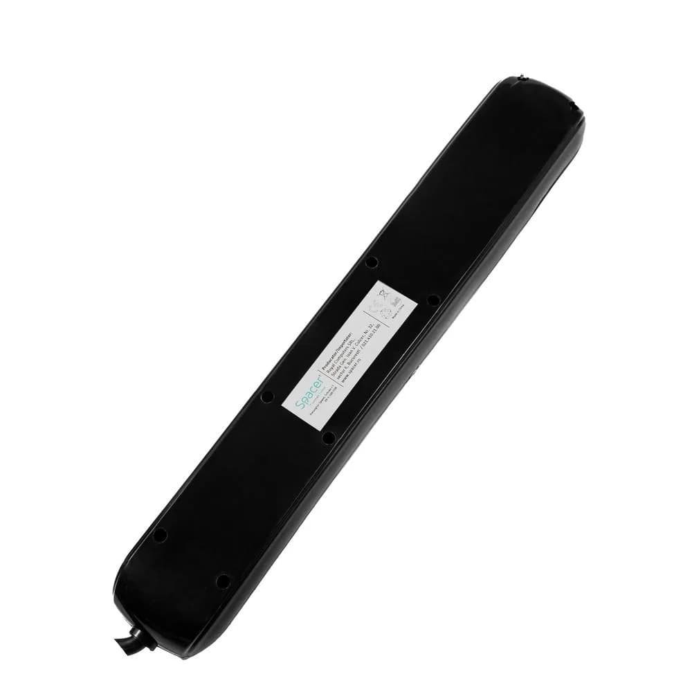 PRELUNGITOR SPACER, Schuko x 5, conectare prin Schuko (T), USB x 2, cablu 1.8 m, 16 A, max. 3500W, protectie supratensiune, negru — miniatură