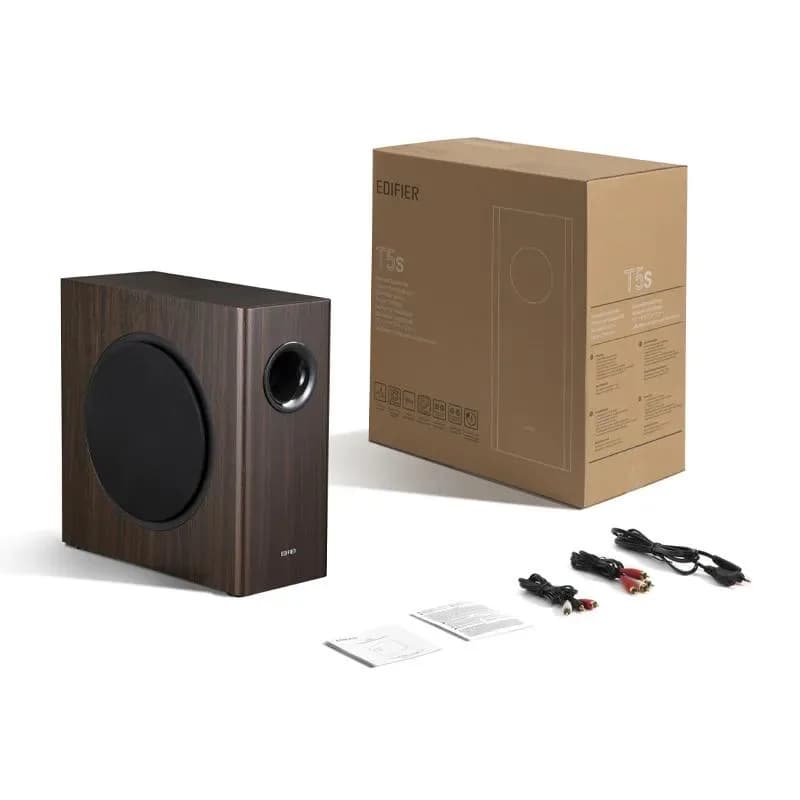 SUBWOOFER EDIFIER, RMS: 70W activ, 8" bass, RCA Line-in/Line-out, automatic stand-by, frecv. 35Hz-115Hz, brown, " T5S-BR" — miniatură