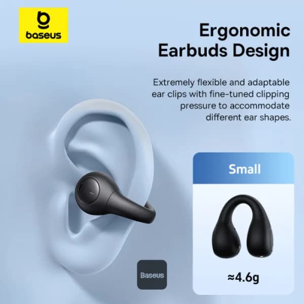 CASTI Baseus AirGo AS01 Open-Ear TWS, pt smartphone, wireless, bluetooth 5.3, microfon pe casca, 25 ore durata baterie, negru "A00069101113-00" - 6932172655396 — miniatură
