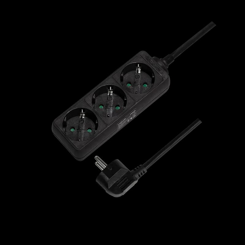 PRELUNGITOR LOGILINK, Schuko x 3, cablu 3G 1.5mm2, 230 V/16 A, 50 Hz, max. 3500 W, IP20, 1.5m, negru, "LPS205B" — miniatură
