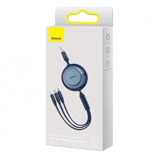 CABLU alimentare si date Baseus Bright Mirror 2 One-for-three Retractable,pt. smartphone,USB la Micro-USB+Lightning +USB Type-C 3.5A, 1.1m,albastru "CAMJ010003" -6932172609054 — miniatură