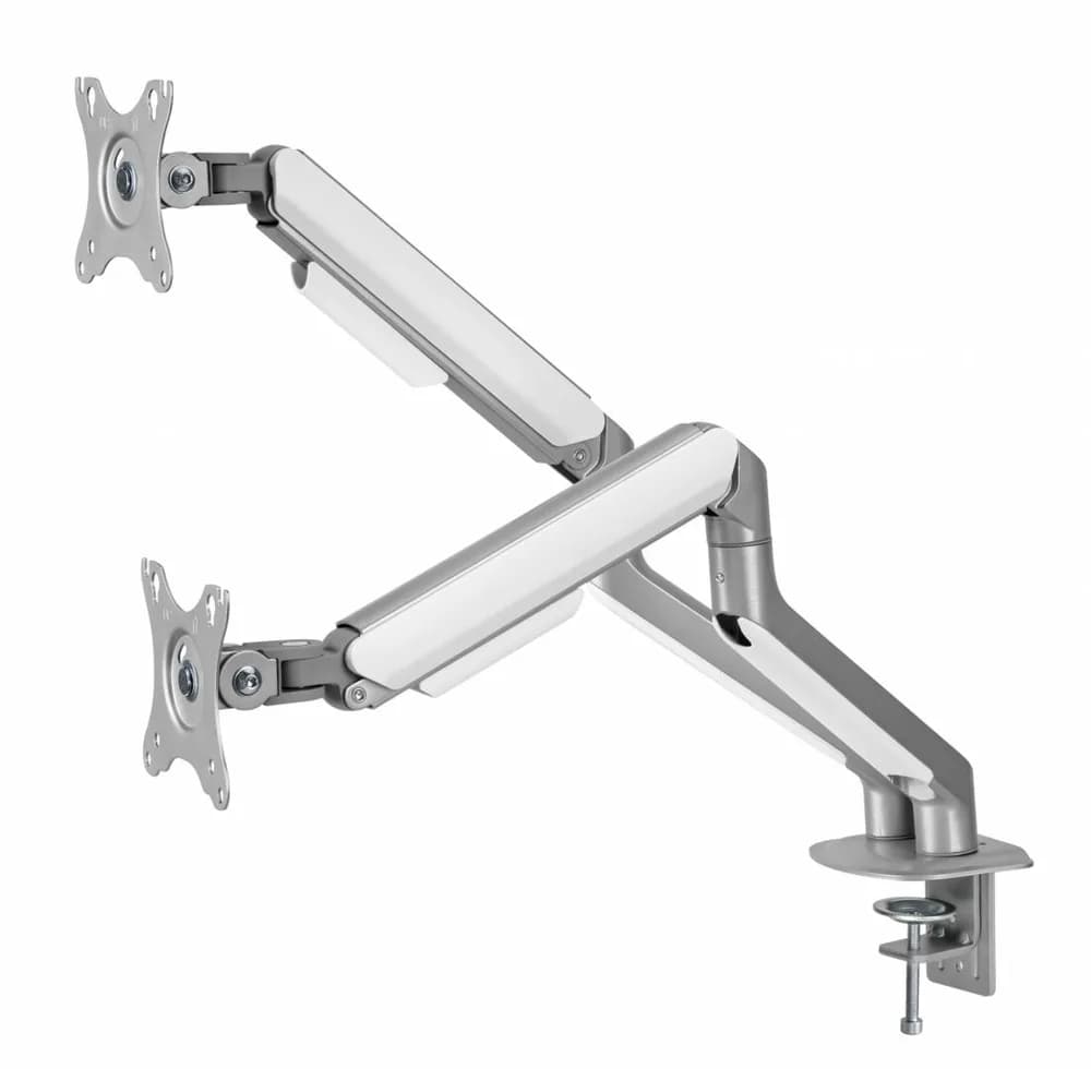 Suport 2 monitoare Serioux MM63-C024, arc cu gaz, compatibilitate dimensiune ecran 17"-32", greutate maximă suportata: (per ecran): 2~ 9kg, VESA: 75x75, 100x100, inclinare: +55°~-55°, pivotare: +90°~-90°, rotația ecranului: +180°~-180° — miniatură