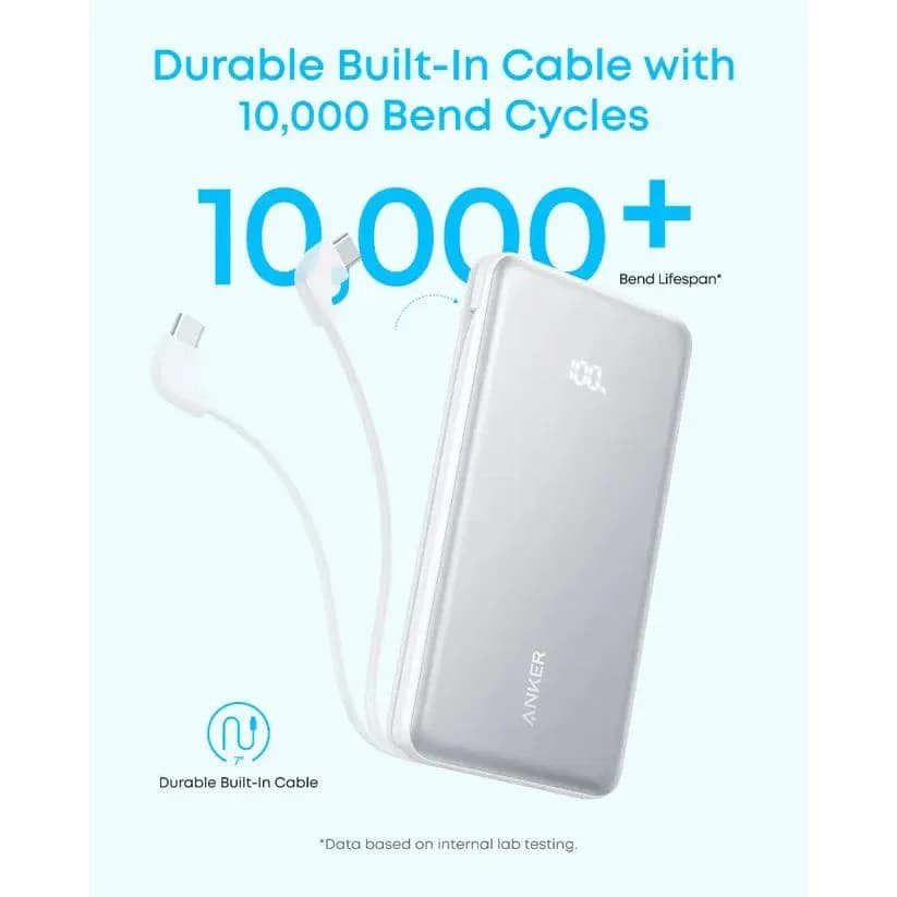 POWER BANK Anker 10.000 mAh, 22.5W Fast charge, 1 x USB-C, 1 x USB-A, afisaj electronic, cablu USB-C inclus, 229, alb, "A110DH21" - 194644276560 — miniatură