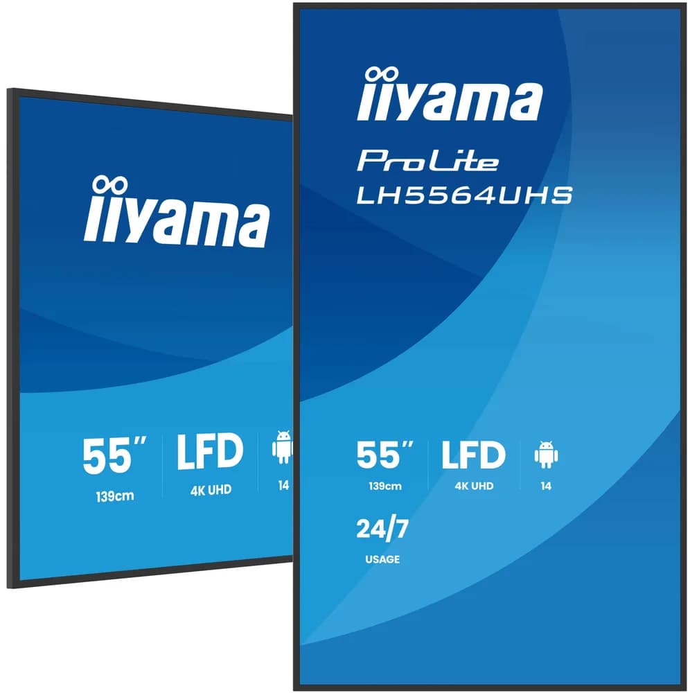 IIYAMA LFD LH5564UHS-B1AG 4K VA 55" 500cd 5000:1 6.5ms Android 14 OS, iiSignage, iiControl, iiShare, EShare, FailOver, TeamViewer, PDF & Media Player, iiBrowser, File manager "LH5564UHS-B1AG"