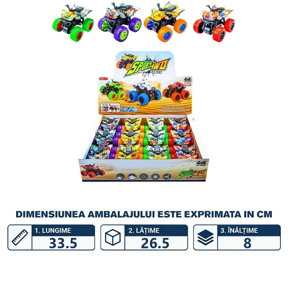ATV-uri cu frictiune, 8.8x8.2x7.8 cm, 12 buc/set — miniatură
