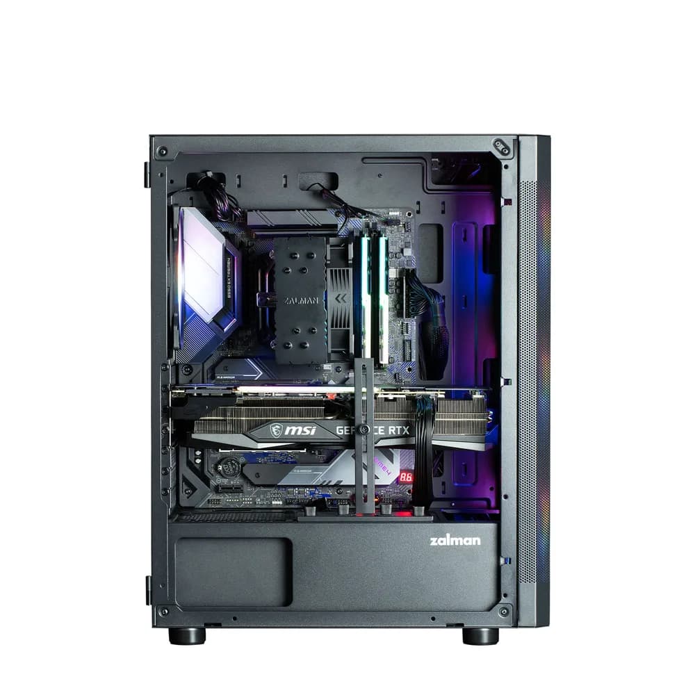 CARCASA Zalman "i4 TG", middle tower, gaming, fara sursa, suporta 8xfan, 4xfan 140mm inclus, PSU shroud, USB 3.1 gen1 x 2, USB 2.0 x 1, audio+mic, 7 sloturi expansiune + 2 verticale, negru, "i4 TG Black" — miniatură