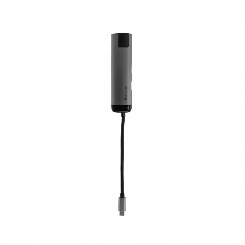 HUB extern VERBATIM, Gigabit LAN x 1, USB 3.0 x 2, HDMI x 1 (4K), USB Type C x 1, conectare USB Type C, cablu 15 cm, max. 3A, brushed metal "49141"