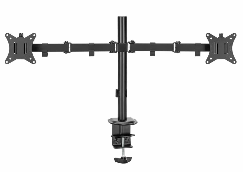 Suport 2 monitoare SeriouxMM66-C024, brat articulat monitor, compatibilitate dimensiune ecran 17"-32", greutate maximă suportata: (per ecran): 9kg, VESA: 75x75, 100x100, inclinare: +45°~-45°, pivotare: +90°~-90°, rotația ecranului: + 180°~-180°, instalare: clemă, grommet — miniatură