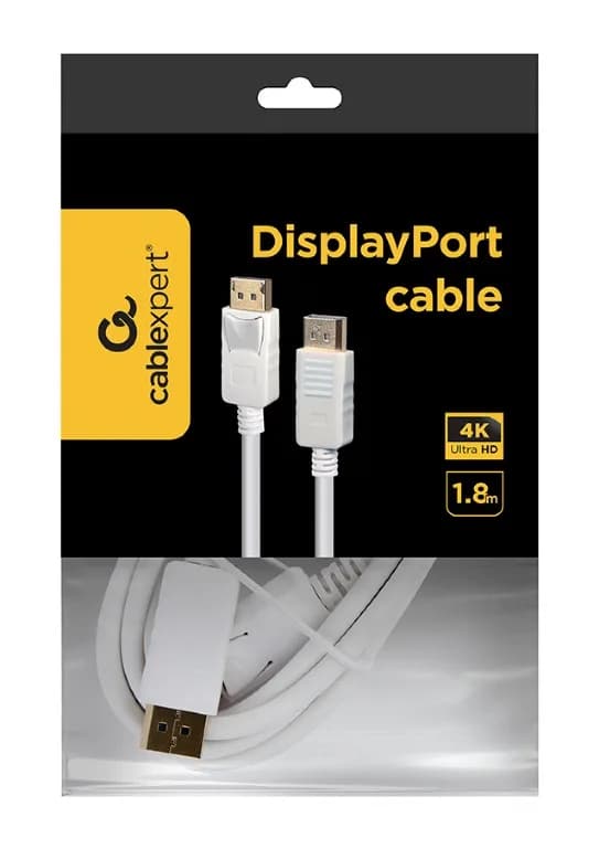 CABLU video GEMBIRD, DisplayPort (T) la DisplayPort (T), 1.8m, rezolutie maxima 4K (3840 x 2160) la 60 Hz, alb, "CC-DP2-6-W" — miniatură