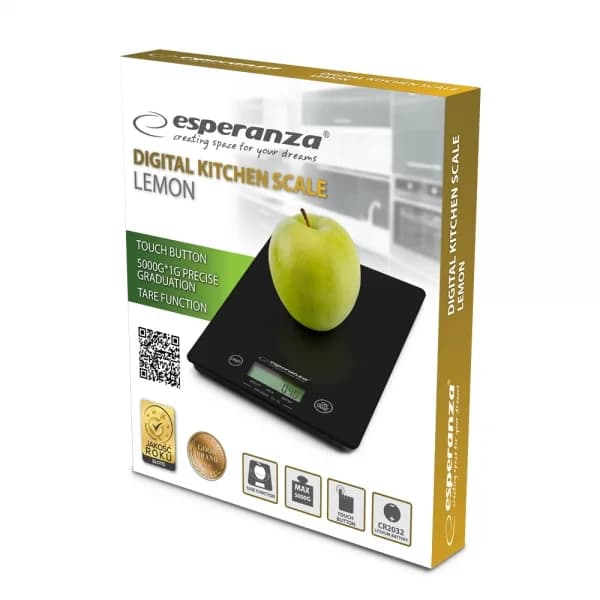 Cantar de bucatarie Esperanza Lemon EKS002K max. 5kg Negru "EKS002K" — miniatură