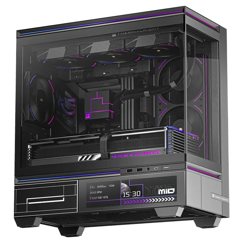 CARCASA Thermalright "TL-M10 Vision Black FAN4-C", mid tower, sticla securizata, ecran LCD 9.16", fara PSU, 4 x fan incluse (3x TL-C12RB-S V2 + 1x TL-C12C-S 120mm), H max cooler 185mm, USB-C, 2x USB 3.0, negru, ARGB, "TL-M10 Vision Black FAN4-C" (tim — miniatură