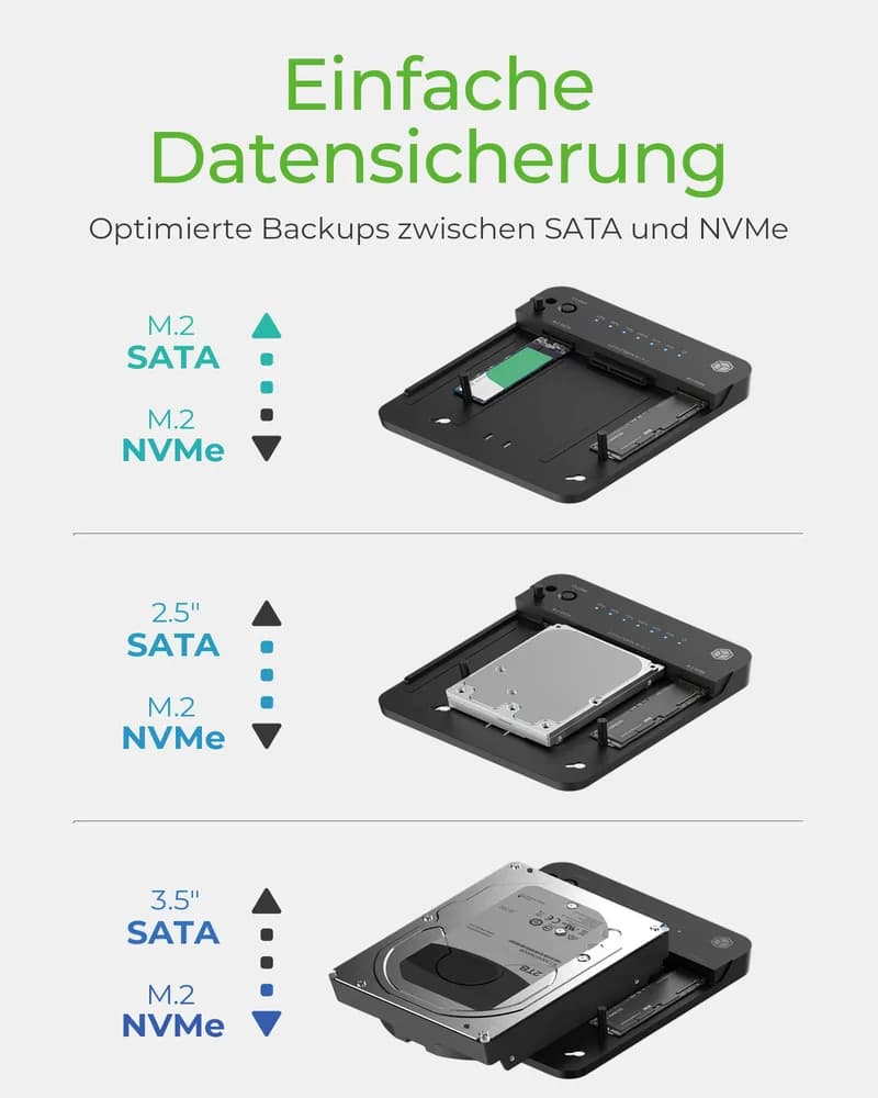DOCKING STATION Icy Box, pentru clonat de la HDD/SSD 2.5" si 3.5" SATA, la M.2 PCIe NVMe SSD, bidirectional, LED, USB 3.2 Gen2 Type-C, negru, "IB-2915MSCL-C31" 9 — miniatură