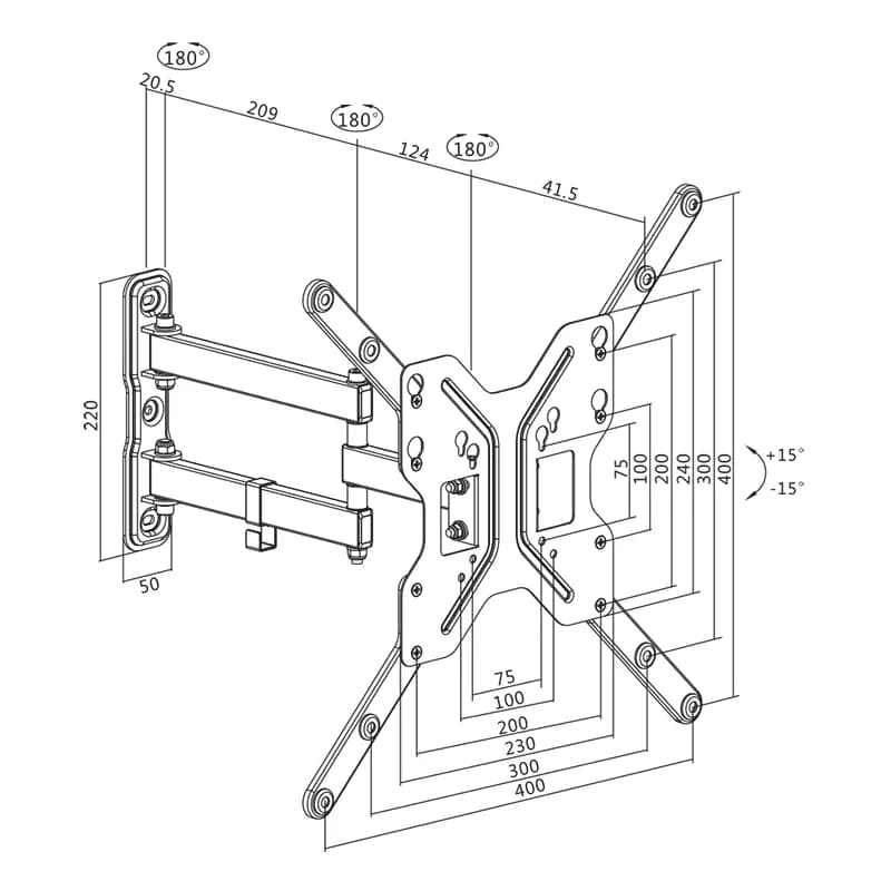 SUPORT de perete LOGILINK, pt 1 TV/monitor, diag. max 55 inch, inclinare, pivotare, rotire, orizontala, max 30 Kg, "BP0016" — miniatură