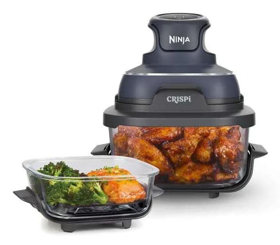 Friteuza cu aer cald Ninja CRISPi 4in1 FN101, PowerPod 1700W, 3.8L/1.4L, 2 recipiente sticla termorezistenta TempWare, 2 placi cu invelis ceramic Crisper Plate, 2 capace pentru depozitare (Albastru) "FN101EUGY"