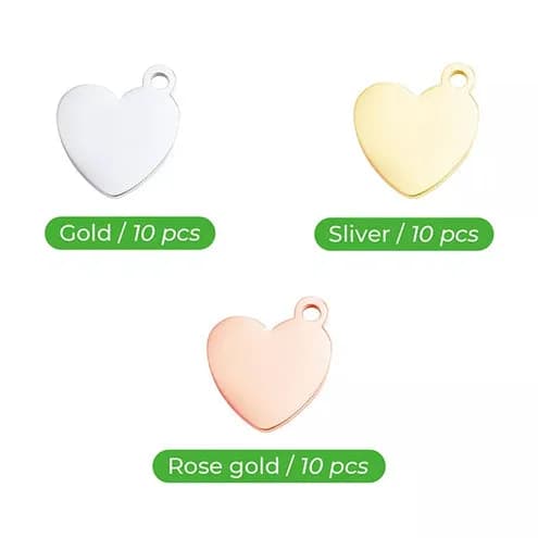 Accesoriu gravator laser xTool Heart-Shaped Pendant – Gold, Silver, & Rose Gold – 30 buc — miniatură