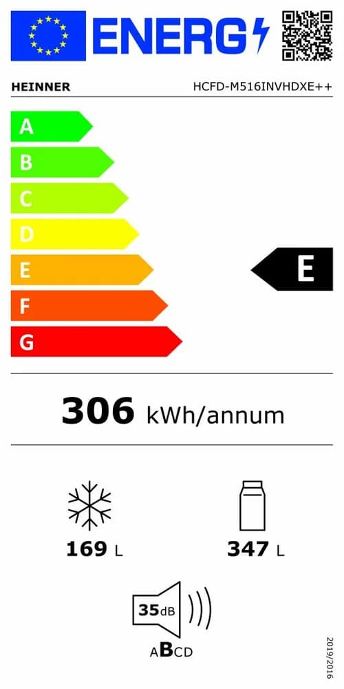 Combina frigorifica HEINNER HCFD-M516INVHDXE++, No Frost, 516 l, Clasa E, Dozator apa, Compresor inverter, Antracit — miniatură