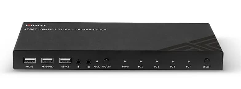 Switch KVM cu 4 porturi HDMI 4K60, USB 2.0 și audio, Lindy 32810