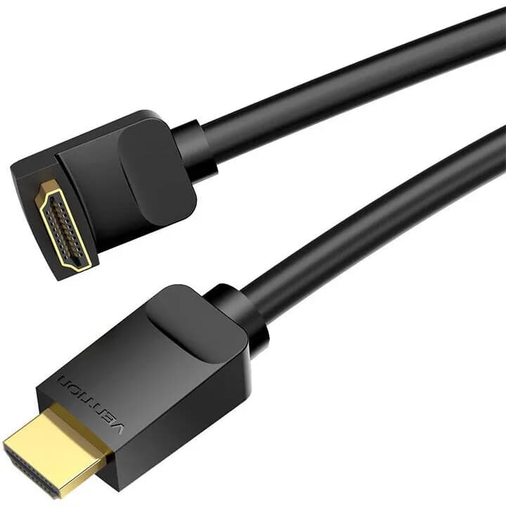 Cablu video Vention, HDMI(T) la HDMI(T), 2m, rezolutie maxima 4K la 60Hz, conectori auriti, cupru, unghi 270 grade, negru, "AAQBH" - 6922794745360 — miniatură